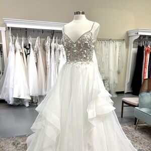 Organza ruffle skirt ball gown with sequined embroidery and 3d flowers